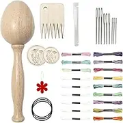 Wooden Darning Egg,Wooden Darning Supplies Kit,Darning Egg Needle Kit,Egg-Shaped Patch Weaving Tool,Darning Supplies for Gloves Hats Scarf
