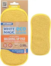 White Magic Dish Cleaning Microfibre Eco Cloth Washing Up Pad, Non Scratch, Rough Scrubbers Side for Non-Stick Cookware, Soft Scrub Side for Dishes (Lemon)