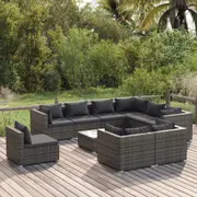 10 Piece Garden Lounge Set with Cushions Poly Rattan Grey vidaXL