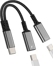 USB C Splitter Type C Headphone Adapter 2-in-1 for IPhone 16 15 Pro Max DAC Audio Charger Cable for Apple Compatible With Samsung Galaxy for IPad Air 4 Dual Port Dongle Charging Earphone AUX Connector