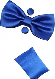 [Zasel] Mens Blue Matching Bow Tie, Pocket Square & Cuff Links Set