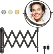 Rechargeable Wall Mounted Lighted Makeup Mirror, 1X/10X Magnifying Mirror wit...