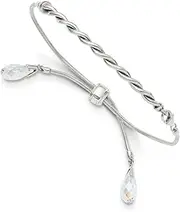 [JewelryWeb] 3.5mm 925 Sterling Silver Twisted Polished Crystals Tassel Adjustable Bracelet Link-Bracelet for Women