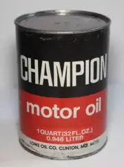 1970s New Old Vintage Champion Oil Can Quart Lowe Oil Company Clinton Missouri