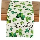 Shamrock Lucky St. Patrick's Day Table Runner, Table Runner, 13" x 108" Green