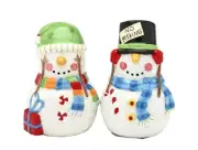 No Peeking Snowmen Couple Christmas Winter Holiday Salt and Pepper Shaker Set