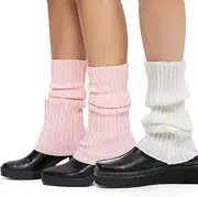 [Fszsaa] Ribbed Knitted Leg Warmers for Women Girls 80s Retro Winter Short Slouch Knee High Leg Socks For Yoga Ballet Dance