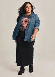 [Virtuelle] Taking Shape Seam Detail Denim Maxi Skirt Size 16 in Black - Plus Size Women's Clothing Black