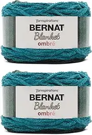 Bernat Blanket Ombre Ocean Teal Ombre Yarn - 2 Pack of 300g/10.5oz - Polyester - 6 Super Bulky - 220 Yards - Knitting/Crochet