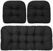 JIXINHE 3 Piece Set of Wicker Furniture Cushions,Indoor/Outdoor Tufted Settee Cushion Set, 1 Loveseat Cushion 2 U-Shape Cushion(Size:3 Piece Set,Color:Black)
