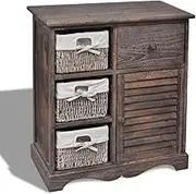 Wooden Cabinet 3 Left Weaving Baskets Brown Storage Furniture