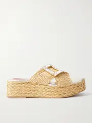 [Roger Vivier] Roger Vivier - 60 Embellished Raffia Platform Mules - Neutral - IT39 IT 39 Neutrals