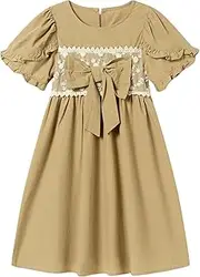 [Mud Kingdom] Girls Dress with Bow Ruffle Lace with Flutter Sleeves Summer Dresses