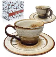2 Art Coffee Cups with 2 Saucers Ceramic Coffee Mug
