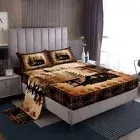 Bear Print Bed Sheet Set Queen Size,Wild Animal Hunt Pine Trees Retro Bedding...