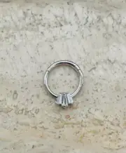 3 Baguette Septum Clicker Nose Daith Piercing Clicker Natural Diamonds 14k Gold
