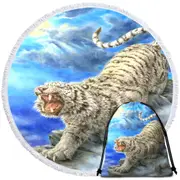 Cool Wildlife Animal Art Roaring White Tiger Round Beach Towel