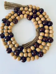 Wood Bead Decorative Garland - Mahogany and Natural Wood Beads with Tassels