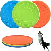 XIGOU Dog Flying Disc, 3 Pack Dog Flyer Toys, Soft Rubber Interactive Lightweight Flying Disc Dog Toy for Small Large Dogs - Floats in Water & Safe on Teeth, 7 inch.