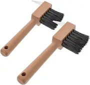 Toddmomy 2pcs Horseshoe Hook Brush Set for Horse Hoof Care Wood Handle for Cleaning Maintenance Hoof Dressing Tool for Farm Animals Beige