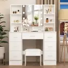 Dressing Table Desk Makeup Vanity Set with LED Lighted Mirror,Stool,7 Drawers