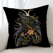Dark Art Lilies and Howling Wolf Cushion Cover