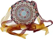GREENADSCAPE Hand Drum Tambourine with Ribbons Single Row Percussion Instrument for Dance Performance and Photo Shoots Vintage Chinese Style with Jingles