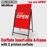 'OPEN' 600x900mm Corflute insert A-frame with frame and double sided boards AU