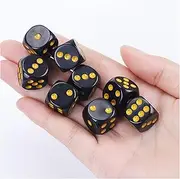 Dice 10PCS 16MM Dice Acrylic 6 Sided Black Gold Dots Dice for Club Party Family Games Accessories Dice Set