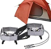 Portable Camping Stove, High-Power Double-Head Windproof Stove, Double Burner Design Outdoor Cooking Supplies for Climbing, Fishing, and Camping Osevio
