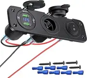 Deyooxi 12v Outlet Socket 12 Volt USB Outlet Panel Prewired 3 in 1 Cigarette Lighter Socket Quick Charge 3.0 with Dual USB Socket,LED Voltage Display and Toggle Switch for Marine Boat Truck RV