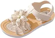 [CsgrFagr] Litter Girls Glitter Sandals 3 Strap Open Toe Hook and Loop lats Shoes Soft Sole Flower Slipper with Slingback, White, 7.5 UK