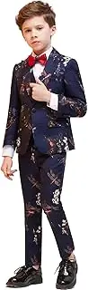 [ELPA ELPA] Boy's Tuxedo Suit 5-Piece Kids Floral Tuxedo Slim Fit Child Formal Tuxedo for Prom Halloween Christmas Party