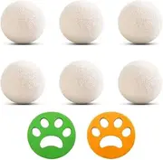 6 PCS Wool Dryer Balls Reusable Natural Fabric Softener Organic Wool Dryer Balls for Laundry Reduce Clothing Wrinkles Drying Clothes Faster Eco-Friendly (with 2 PCS Pet Hair Removers)