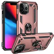 For iPhone 14 Pro Case, Protective Shockproof TPU/PC Cover, Ring Holder, Rose Gold