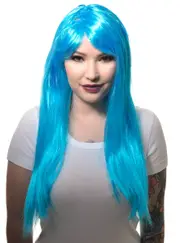 Long Womens Straight Light Blue Costume Wig with Fringe