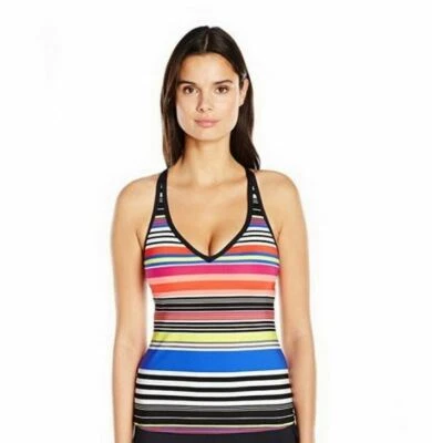 JAG Reactive Striped Cross-Back Tankini Top - NWT