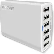 60W Multiport USB Charger Station 6-Port Multi-Port Desktop USB Charging Hub High Speed Travel Wall Charger with iSmart Technology for Smartphone Tablets and More