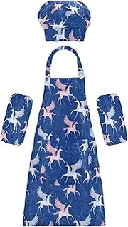 AIXIWAWA Kids Apron Chef Hat Set, Child Kitchen Bib Aprons Adjustable for Cooking Baking Painting (Sky Pegasus)