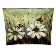 Printed Glass Decorative Plate Dish Bumble Bee Ornamental 26x21cm