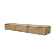 Floating Wall Mounted TV Stand Rattan Sliding Door Hover Entertainment Unit Oak