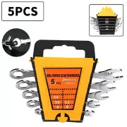 5pcs 6/8/10/12/14mm Metric Head Ratcheting Wrench Combination Spanner Tool Set