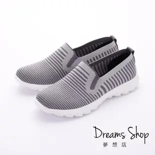 【DREAMS SHOP】輕量_MIT條紋飛織休閒懶人鞋-灰色(大尺碼女鞋41)