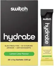 Switch Nutrition Hydrate Electrolytes Lemon Lime, No Added Sugar, 20 x 6g Sachets