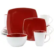 Gibson Home Soho Lounge 16 Piece Soft Square Stoneware Dinnerware Set in Red and