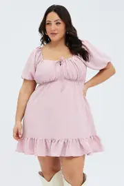 Pink Textured Mini Dress Tie Front