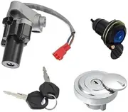 Yurefax 1 Set Motorcycle Ignition Switch Cylinder Fuel Gas Tank Cap Cover Lock, for Seat, Lock With 2 Keys, for V-Star XVS650 XVS650AT XVS1100 Motor Bike Ignition Starter Switch Cylinder Set Motorcycl