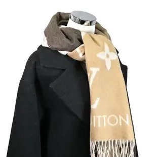 Louis Vuitton LV M73675 REYKJAVIK 喀什米爾羊毛漸層設計雙面圍巾/披肩.深棕