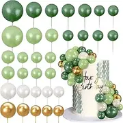 32 PCS Ball Cake Picks Colorful Ball Shaped Cake Topper Pearl Balls Cupcake Cake Insert Topper for Birthday Party Decoration Supplies Pearl Green Pearl Grass Green Pearl White Gold