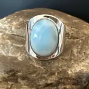 Gorgeous Blue Larimar Navajo Sterling Silver Ring Size 9 16601
